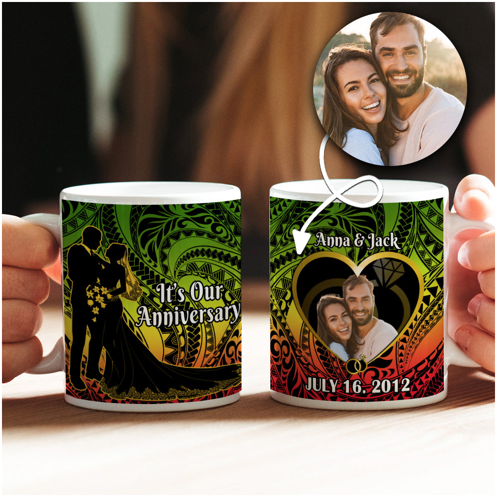 Custom Photo It Is Our Anniversary Mug Polynesian Couples Wedding Memorial Gift CTM14 One Size 11oz size Red - Polynesian Pride
