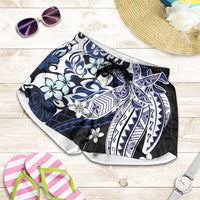 Monstera Plumeria Flowers Blue Shorts for Women Polynesian Pattern LT01 Blue - Polynesian Pride