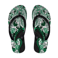 Monstera Plumeria Flowers Green Flip Flops Polynesian Pattern