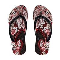 Monstera Plumeria Flowers Red Flip Flops Polynesian Pattern