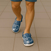 Navy Kuki Airani Tapakau Clogs Shoes Tribal Anchor Mix Tiare