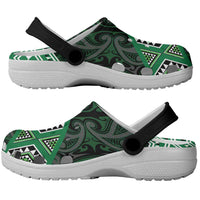 New Zealand Aotearoa Clogs Shoes Green Taniko Art Maori Pattern - Polynesian Pride