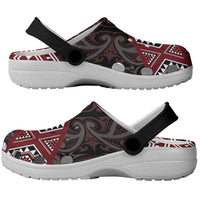 New Zealand Aotearoa Clogs Shoes Red Taniko Art Maori Pattern - Polynesian Pride