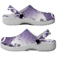 New Zealand Aotearoa Darts Masters Clogs Shoes Maori Art Tattoo with Tribal Dart Symbol Purple - Polynesian Pride