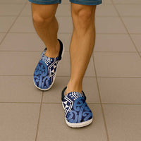 New Zealand Clogs Shoes Aotearoa Kowhaiwhai Mix Taniko Art - Blue