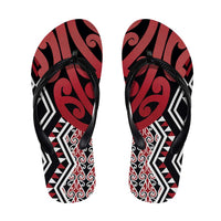 New Zealand Flip Flops Aotearoa Kowhaiwhai Mix Taniko Art - Red LT14 Red - Polynesian Pride