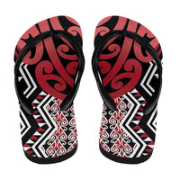 New Zealand Flip Flops Aotearoa Kowhaiwhai Mix Taniko Art - Red LT14 - Polynesian Pride
