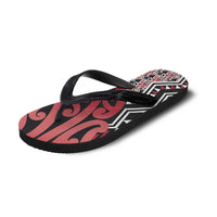 New Zealand Flip Flops Aotearoa Kowhaiwhai Mix Taniko Art - Red LT14 - Polynesian Pride
