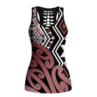 New Zealand Hollow Tank Top Aotearoa Kowhaiwhai Mix Taniko Art - Brown