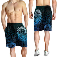 New Zealand Maori Koru Fern Shorts for Men Spiral Polynesian Style Aqua Gradient