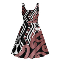 New Zealand Midi Dress Aotearoa Kowhaiwhai Mix Taniko Art - Brown