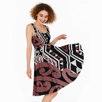 New Zealand Midi Dress Aotearoa Kowhaiwhai Mix Taniko Art - Brown