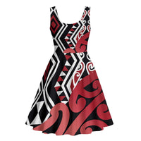 New Zealand Midi Dress Aotearoa Kowhaiwhai Mix Taniko Art - Red