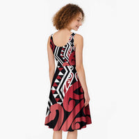 New Zealand Midi Dress Aotearoa Kowhaiwhai Mix Taniko Art - Red