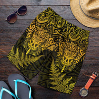 New Zealand Rugby All Gold Shorts for Men Silver Fern All Black Mix Ta Moko LT09