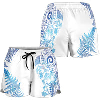 New Zealand Sea Animals Shorts for Women with Maori Koru Tribal Tattoo and Silver Ferns Galaxy Style