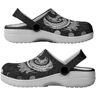 New Zealand Sea Animals with Maori Tribal Tattoo Clogs Shoes Shark Manta Ray with Silver Fern Black