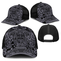 New Zealand Taiaha Maori Baseball Net Cap Minimalist Silver Fern All Black - Polynesian Pride