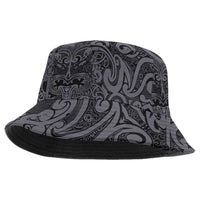 New Zealand Taiaha Maori Bucket Hat Minimalist Silver Fern All Black LT9