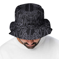 New Zealand Taiaha Maori Bucket Hat Minimalist Silver Fern All Black LT9