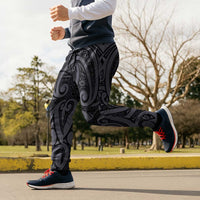 New Zealand Taiaha Maori Jogger Pants Minimalist Silver Fern All Black LT9 - Polynesian Pride