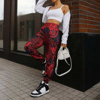 New Zealand Taiaha Maori Jogger Pants Whero Minimalist Silver Fern Tukutuku Motif