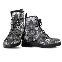 New Zealand Taiaha Maori Leather Boots Kiwikiwi Minimalist Silver Fern Tukutuku Motif