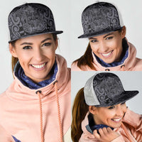 New Zealand Taiaha Maori Mesh Trucker Cap Minimalist Silver Fern All Black - Polynesian Pride