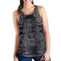 New Zealand Taiaha Maori Women Racerback Tank Minimalist Silver Fern All Black LT09