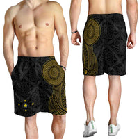 Niue Polynesian Hiapo Tattoo Art Shorts for Men Half Style Black Gold Color - Polynesian Pride