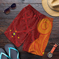 Niue Polynesian Hiapo Tattoo Art Shorts for Men Half Style Red Yellow Color - Polynesian Pride