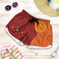 Niue Polynesian Hiapo Tattoo Art Shorts for Women Half Style Red Yellow Color - Polynesian Pride