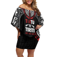 Aotearoa Maori Personalized Off Shoulder Short Dress Toitu Te Tiriti Ake! Ake! Ake! LT7 Women Black - Polynesian Pride
