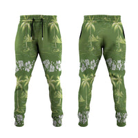 Olive Green Hawaii Palm Tree Hibiscus Jogger Pants Fantasy Summer Vibe