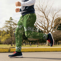 Olive Green Hawaii Palm Tree Hibiscus Jogger Pants Fantasy Summer Vibe