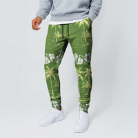 Olive Green Hawaii Palm Tree Hibiscus Jogger Pants Fantasy Summer Vibe