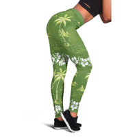 Olive Green Hawaii Palm Tree Hibiscus Leggings Fantasy Summer Vibe