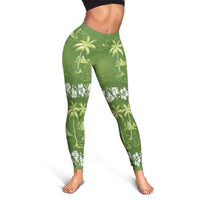 Olive Green Hawaii Palm Tree Hibiscus Leggings Fantasy Summer Vibe