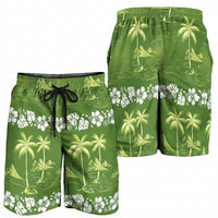 Olive Green Hawaii Palm Tree Hibiscus Shorts for Men Fantasy Summer Vibe
