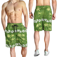 Olive Green Hawaii Palm Tree Hibiscus Shorts for Men Fantasy Summer Vibe