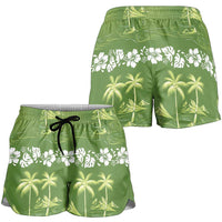 Olive Green Hawaii Palm Tree Hibiscus Shorts for Women Fantasy Summer Vibe