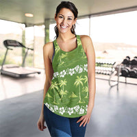 Olive Green Hawaii Palm Tree Hibiscus Women Racerback Tank Fantasy Summer Vibe