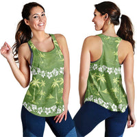 Olive Green Hawaii Palm Tree Hibiscus Women Racerback Tank Fantasy Summer Vibe