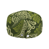 Olive Green Monstera Jeff Hat Polynesian Tribal Pattern - Polynesian Pride