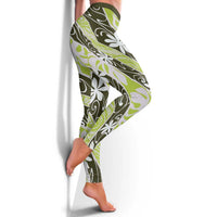 Olive Tahiti Tiare Monstera Leggings Polynesian Pattern Curve Style - Polynesian Pride