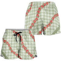 Omaomao Aloha Hawaii Shorts for Women Rosebud Lei With Palaka Motif - Polynesian Pride