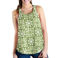 Omaomao Palaka Quilt Hawaii Women Racerback Tank Hawaiian Tropical Monstera Sea Turtle