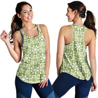 Omaomao Palaka Quilt Hawaii Women Racerback Tank Hawaiian Tropical Monstera Sea Turtle