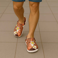 Orange Banana Leaf Hawaii Clogs Shoes Lau Maia Plumeria Tropical Summer Vibes