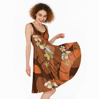 Orange Banana Leaf Hawaii Midi Dress Lau Maia Plumeria Tropical Summer Vibes